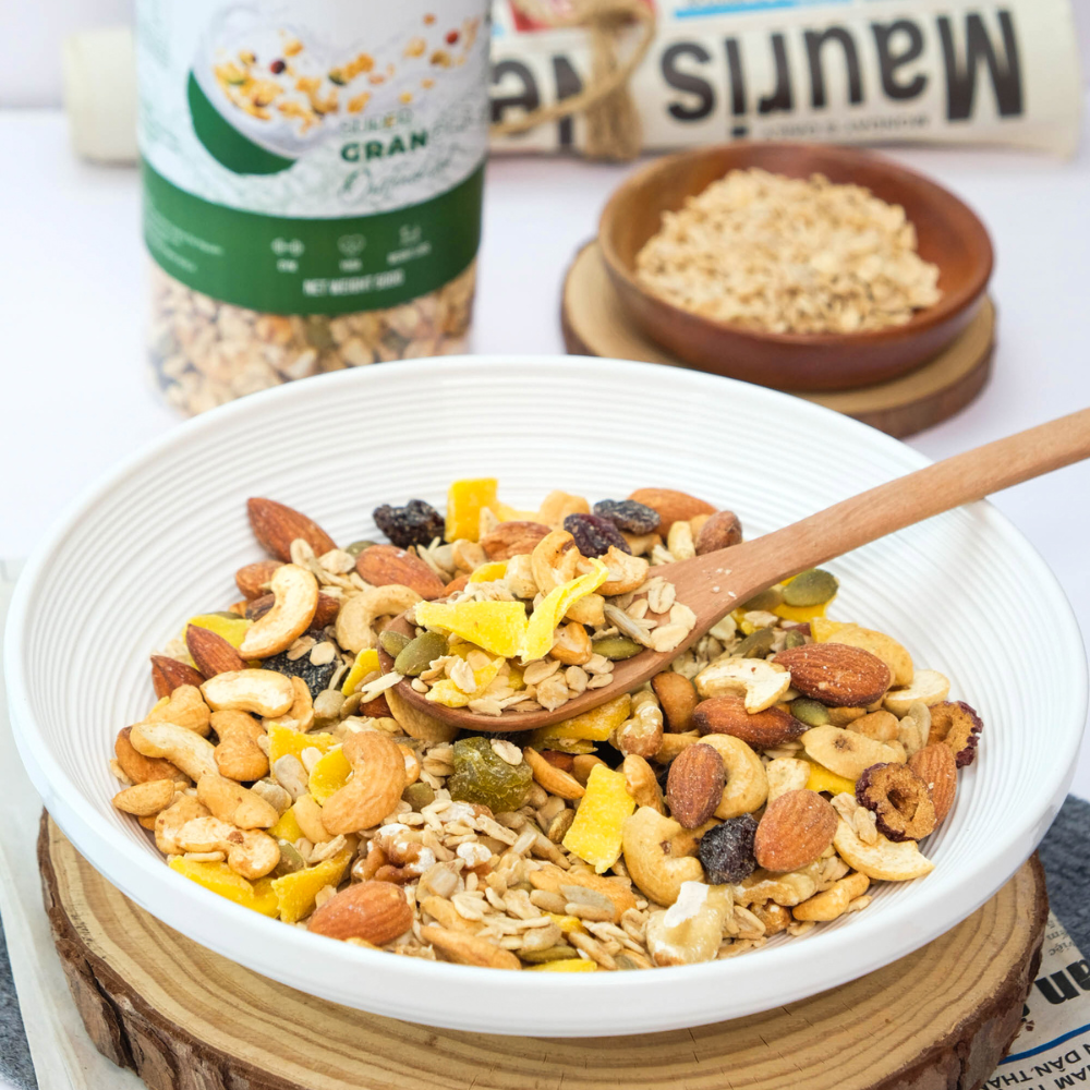 Granola siêu hạt 15% yến mạch TANU NUTS, ngũ cốc ăn kiêng giảm cân không đường tốt cho gym, yoga