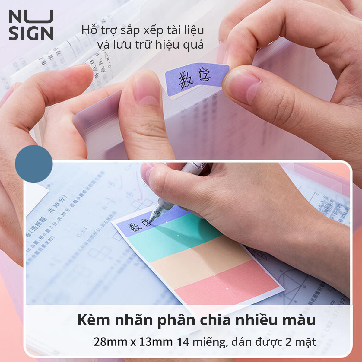 Cặp Tài Liệu Mở Rộng A4 8 Ngăn Kèm Sticker Nusign - Có Nút Cài - Phù Hợp Học Sinh Văn Phòng Lưu Trữ Tài Liệu - 5735