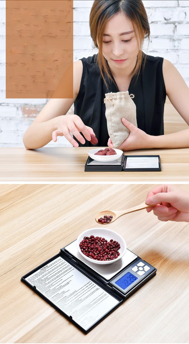 Cân điện tử để bàn có nắp bảo vệ cân hình quyển sách nhỏ tải trọng 500g, 2kg  ( Tặng kèm 03 móc dán tường đa năng ngẫu nhiên )