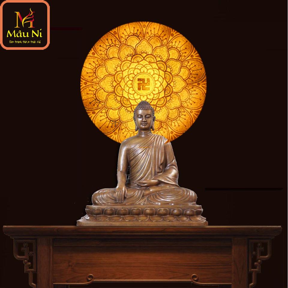 Tranh trúc chỉ in MÂU NI, Tâm chữ vạn, đk 80cm,