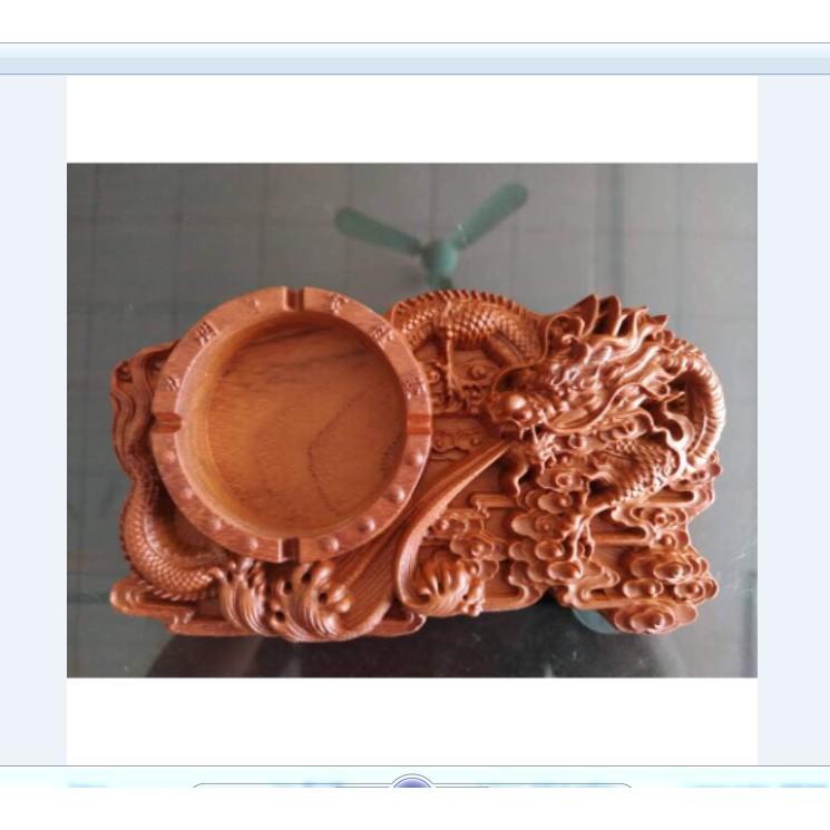 GẠT TÀN THUỐC LÁ GỖ HƯƠNG TA NGUYÊN KHỐI CHẠM RỒNG LỬA ĐỂ BÀN CỰC ĐẸP - ẢNH THẬT SIZE TO
