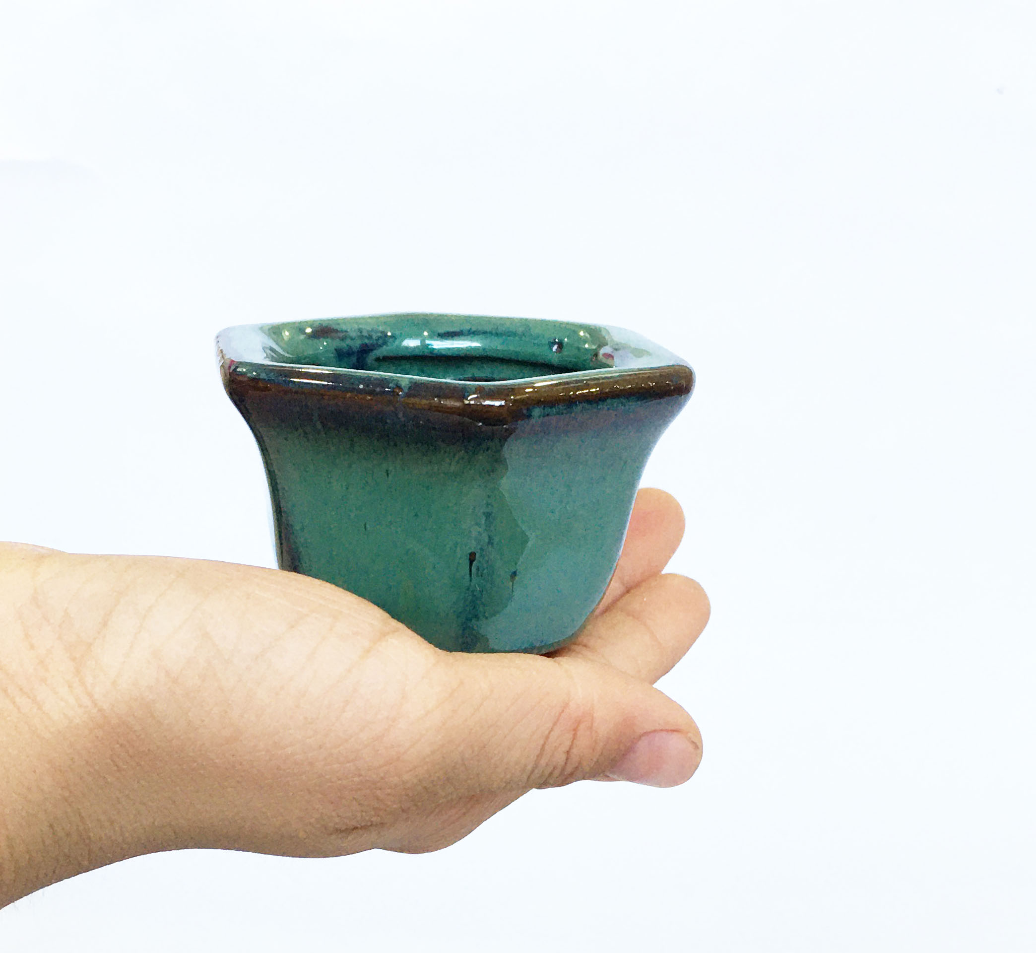 Combo 5 Chậu gốm sứ Bát Tràng làm chậu trồng bonsai, sen đá men hỏa biến có lỗ