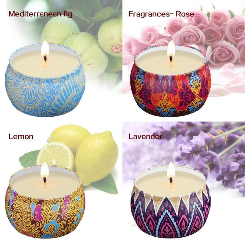 4 Pieces National Style Scented Candle Natural Soy Wax Portable Tin Candle