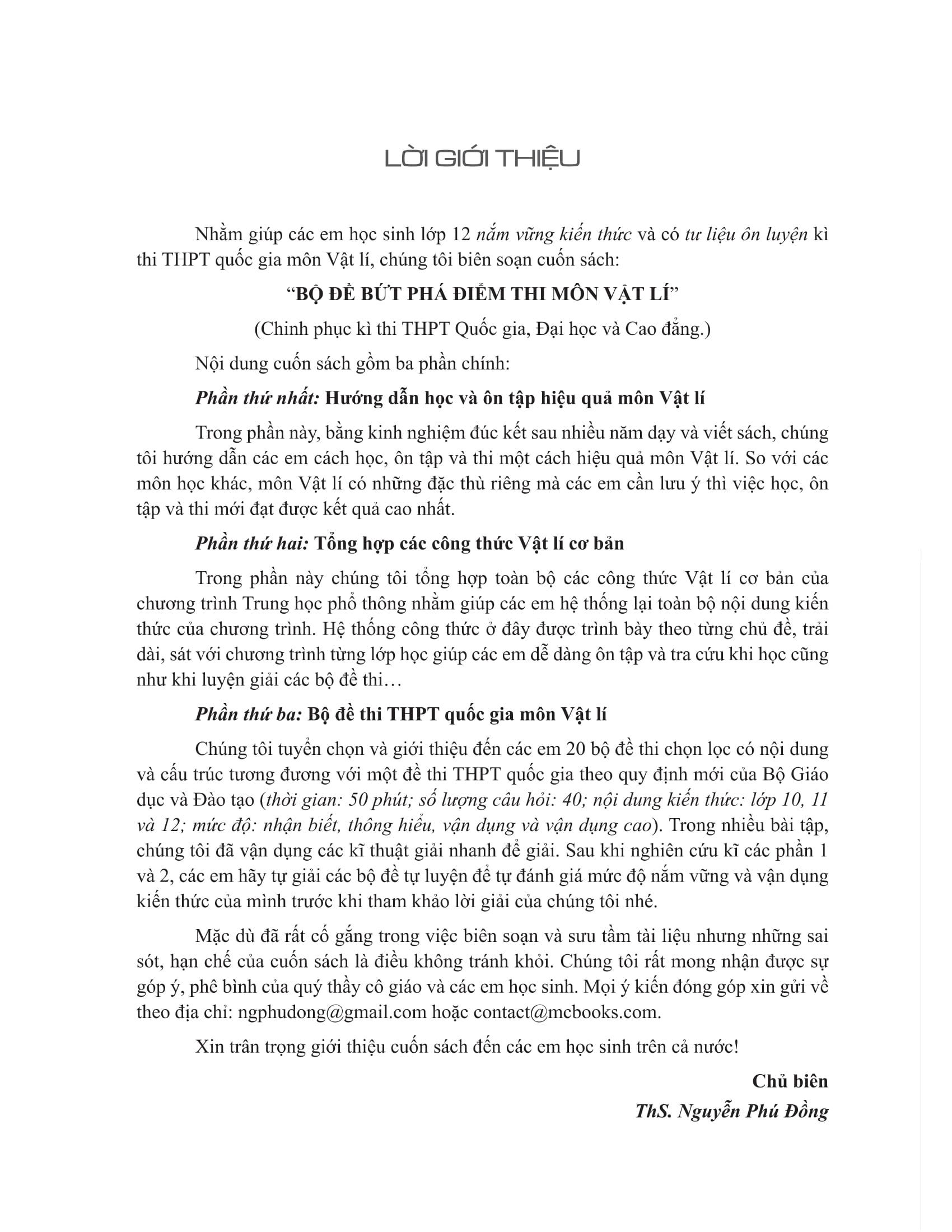 Sách Bộ Đề Bứt Phá Điểm Thi Môn Vật Lí (Chinh Phục Kỳ Thi Thpt Quốc Gia, Đại Học Và Cao Đẳng)