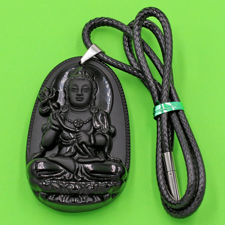 Vòng cổ phật Đại Thế Chí Bồ Tát - thạch anh đen 4.3cm - dây dù - tuổi Ngọ