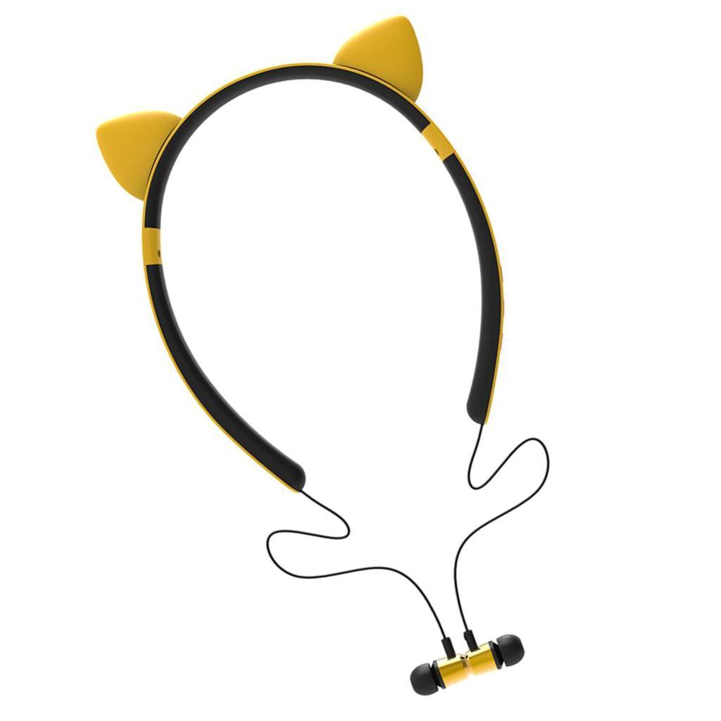 Wireless Bluetooth Headphones Neckband Headse Sports Stereo Magnetic Earphones with Mic Yellow
