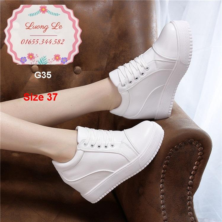 Giày độn đế trắng cao 7cm buộc dây size 37 ms G35