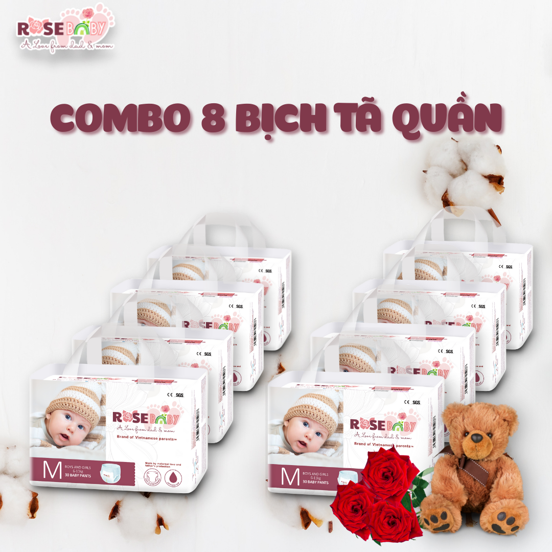 COMBO 8 BỊCH TÃ QUẦN ROSE BABY M30 / L28 / XL26 / XXL24 / XXXL22