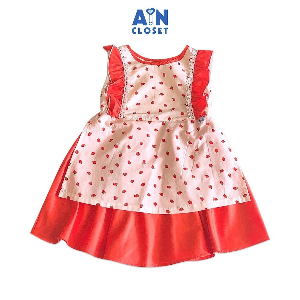Áo dài váy bé gái họa tiết Dâu nhí cotton - AICDBG3HRVAK - AIN Closet