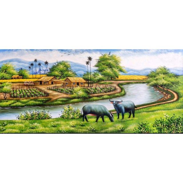 Tranh thêu 3D:100X50cm MIỀN QUÊ THANH BÌNH LV3031