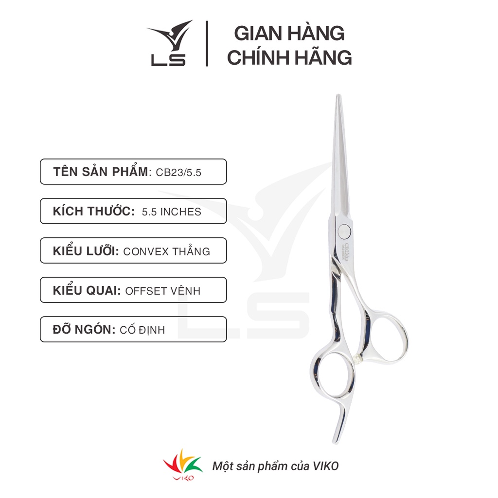 Kéo cắt tóc VLS lưỡi thẳng quai offset vênh đỡ ngón cố định CB23/5.5