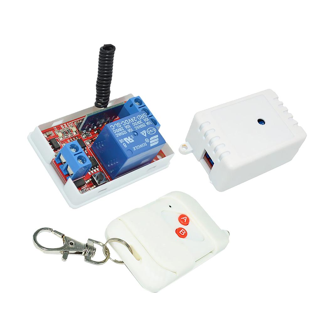 24V 1-Channel 433M 2-Button White Remote Control Switch + Receiver Module