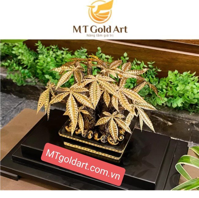 Cây kim ngân dát vàng MT Gol Art M02(22x24x16cm) - Hàng chính hãng, trang trí nhà cửa, phòng làm việc, quà tặng sếp, đối tác, khách hàng, tân gia, khai trương