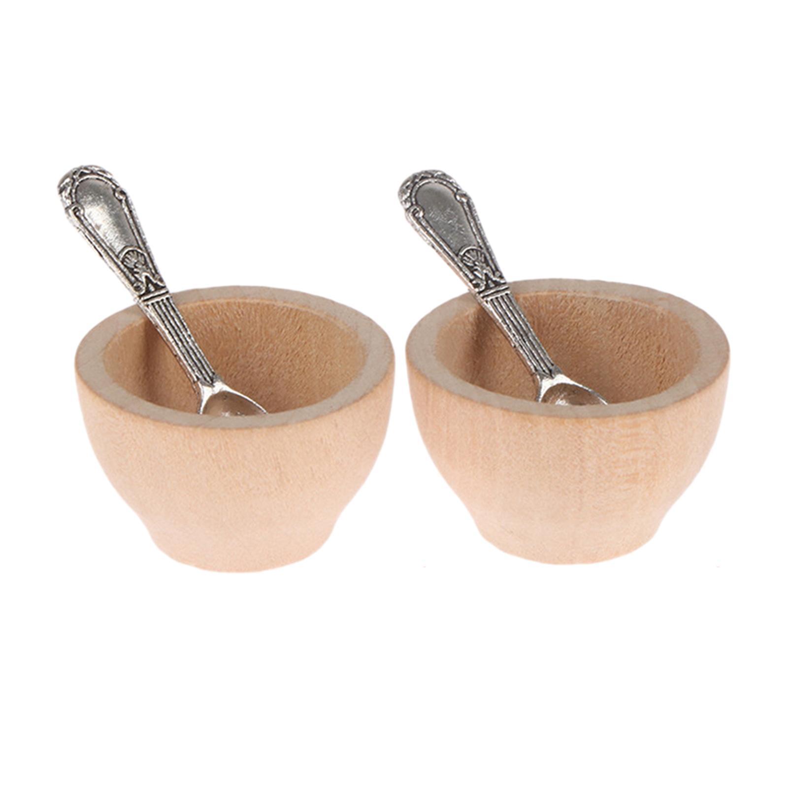 2x Wooden Bowl Dolls House Miniature Small 1:12 Doll House Play for 1/12 Dollhouse Room Box Kitchen Accessory Decoration