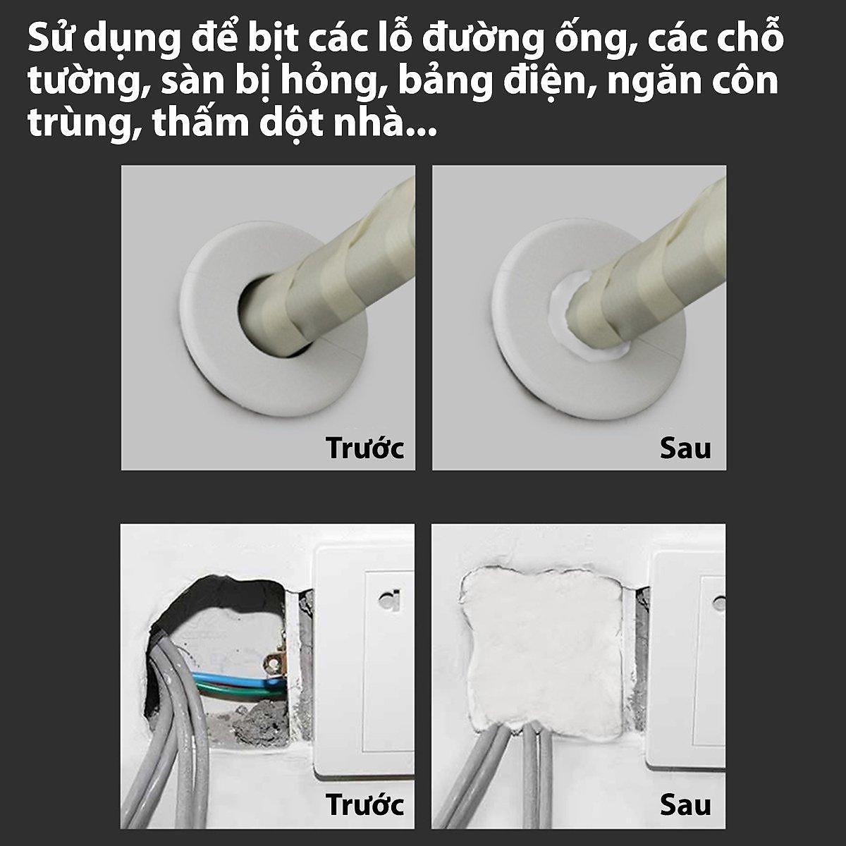 Set 4 Gói Đất Sét Xi Măng Trắng Vá Trám Tường Bịt Lỗ Điều Hoà Chống Thấm Cách Nhiệt Sửa Chữa Nhà Của Tiện Lợi, Keo đất