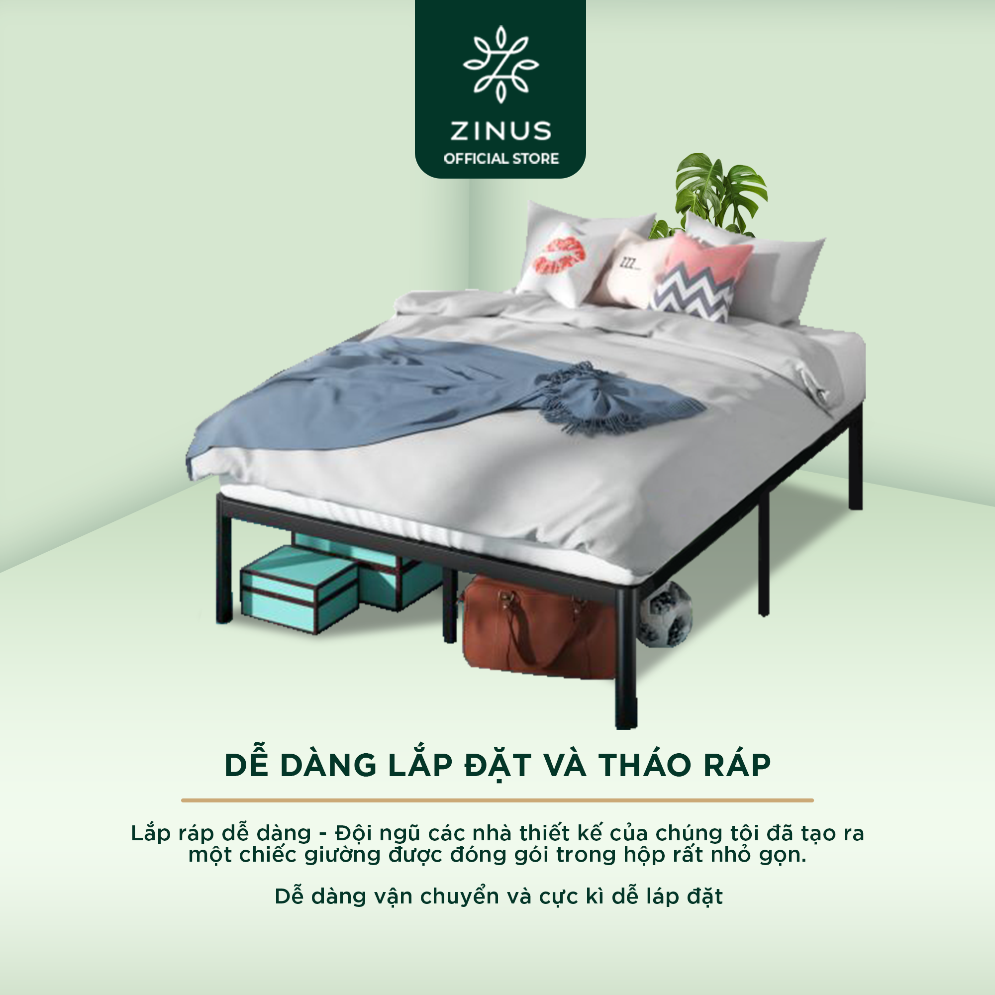 Giường Sắt Thông Minh Zinus Van 40Cm Siêu Chắc Chắn Với Góc Bo Tròn - Metal Platform Bed Frame with Steel Slat Support