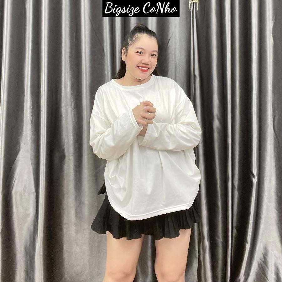 Áo thun trơn tay dài bigsize nữ freesize form rộng cho nàng Chuppy từ 58-95kg, Áo phông oversize THUN TD - Màu đen