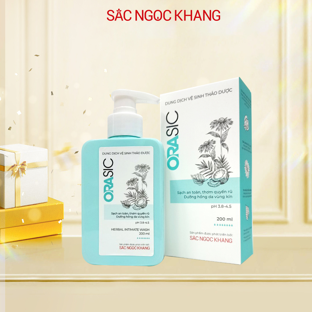 Dung dịch vệ sinh phụ nữ ORASIC Sắc Ngọc Khang 200ml với Tinh chất lá trầu không 200ml giúp làm sạch và dưỡng da "cô bé"