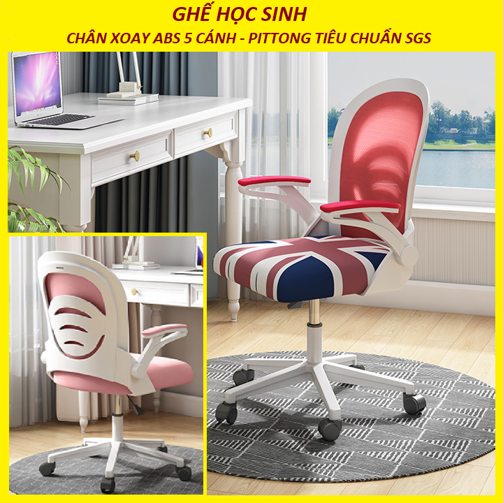 Ghế Học Sinh. Độ tuổi từ 6 - 18 tuổi. Nâng Hạ Độ Cao Tùy Chỉnh. Chân Xoay 5 Cánh Chắc Chắn.