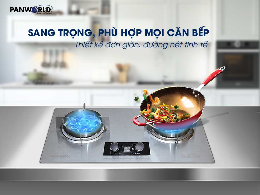 Bếp gas đôi 9 đầu đốt thép không gì Panworld PW-1422 - Hàng chính hãng