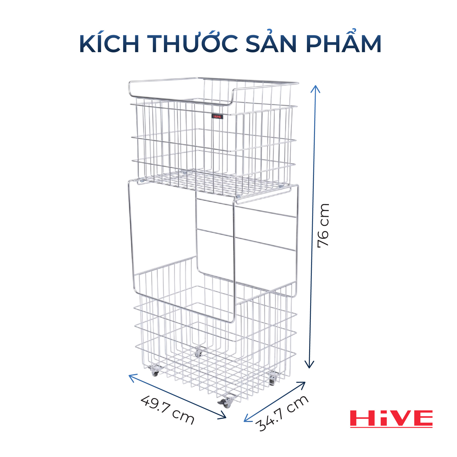Kệ (Giỏ) Đựng Đồ, Chia Quần Áo Phòng Giặt HiVE 2 tầng inox 304 cao cấp có bánh xe