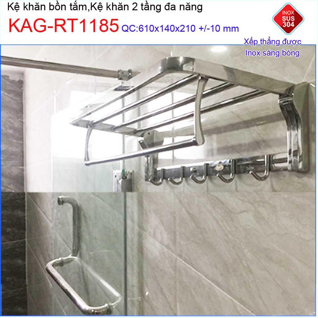 kệ máng khăn đa năng bầu lật, kệ treo khăn nhà tắm inox SUS304 3in1 KAG-RT1185- treo khăn + phơi khăn + móc khăn