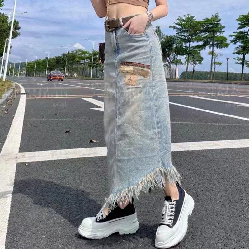 Chân Váy Denim Dài Lưng Cao Xẻ Tà Thời Trang Dành Cho Nữ