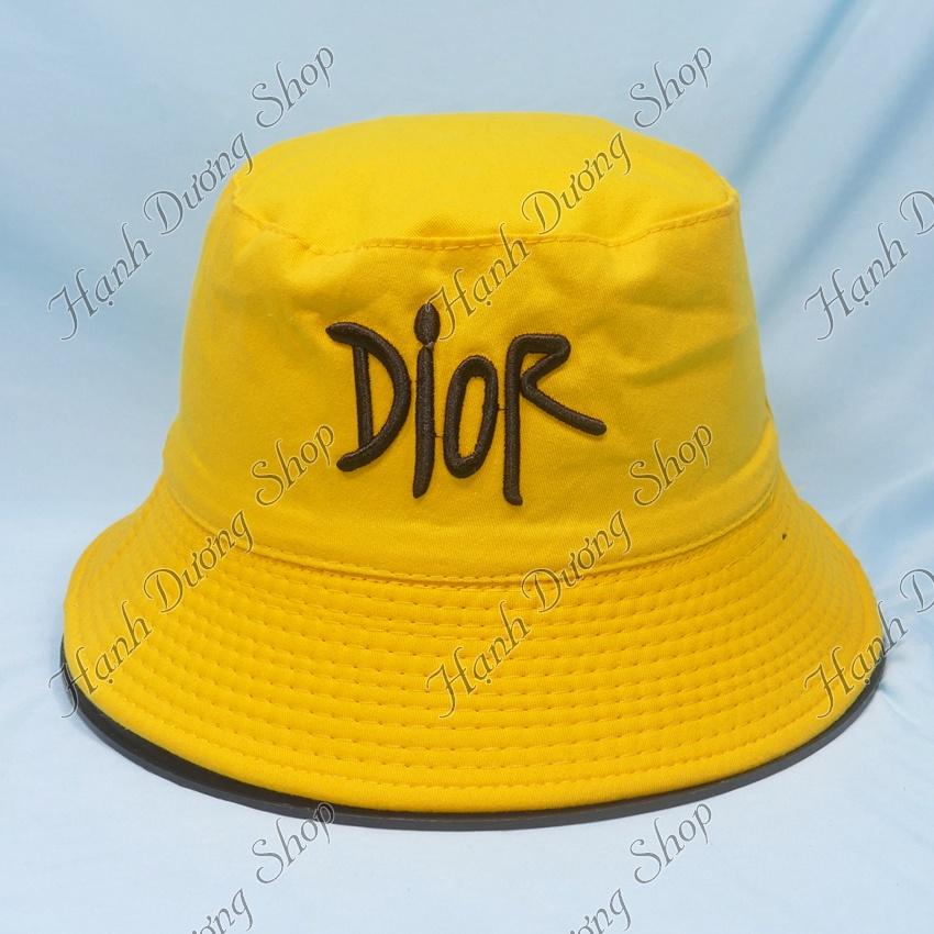 Mũ bucket thêu chữ D nón tai bèo vành nhỏ nón bucket đội được 2 mặt thời trang - Vàng &amp; đen