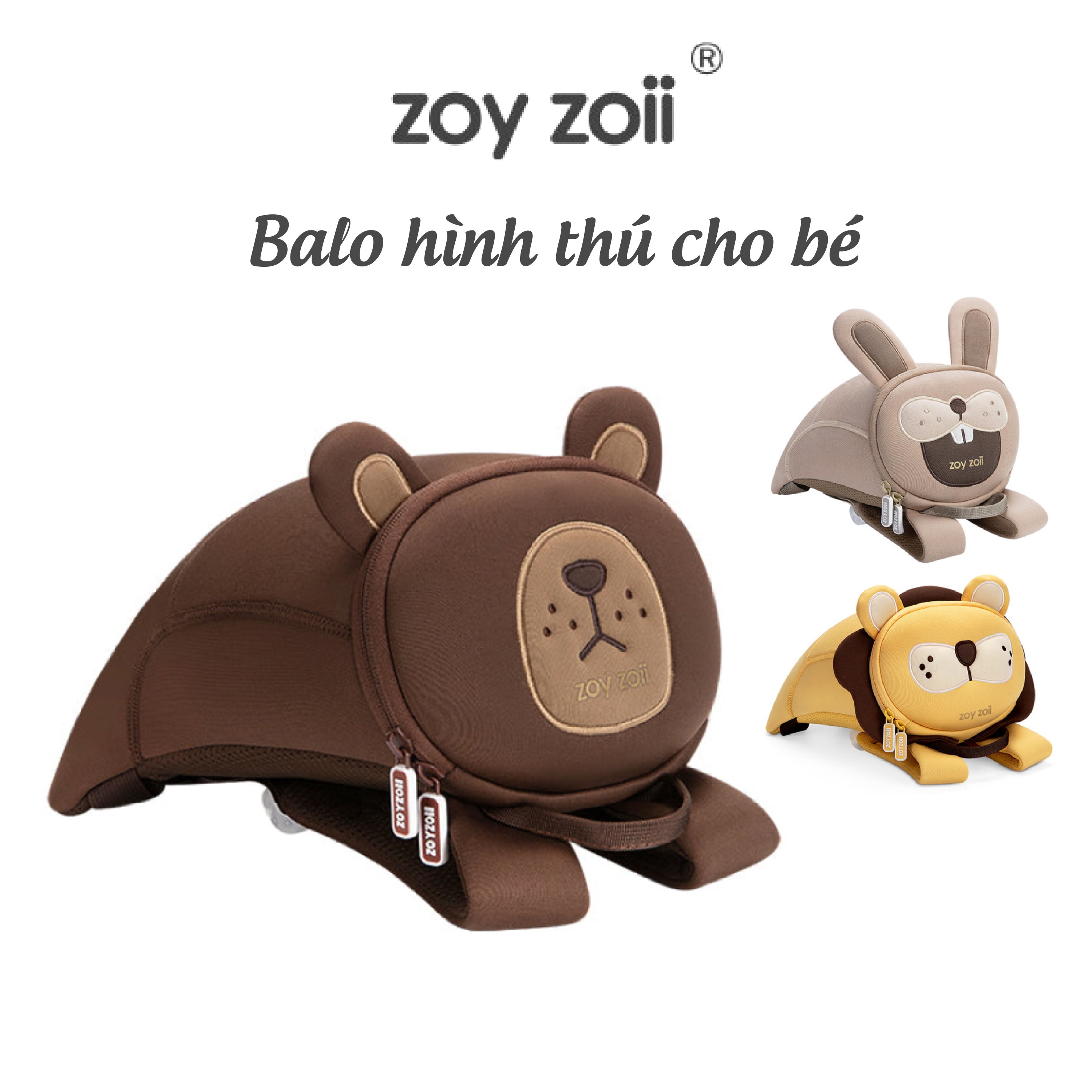 Balo đi học mầm non cho bé Zoyzoii B28 hình thú, chống nước, siêu nhẹ, khoá YKK siêu bền - Hàng chính hãng