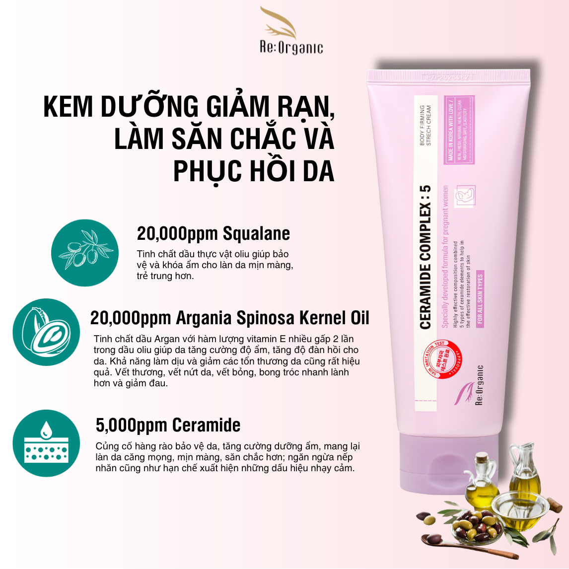 Kem body trị rạn da, dưỡng trắng giảm nếp nhăn – Re:Organic Body Firming Stretch Cream 200ml