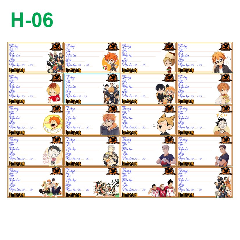 Nhãn vở set 60 nhãn Haikyuu!!