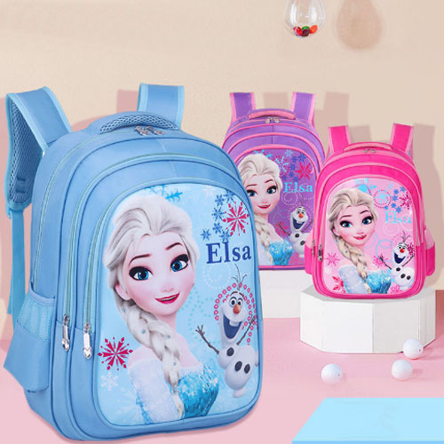 Balo học sinh cấp 1 in 3D Elsa cho bé trai gái chất liệu polyester nhẹ siêu bền chống nước chống gù 42x32x22cm