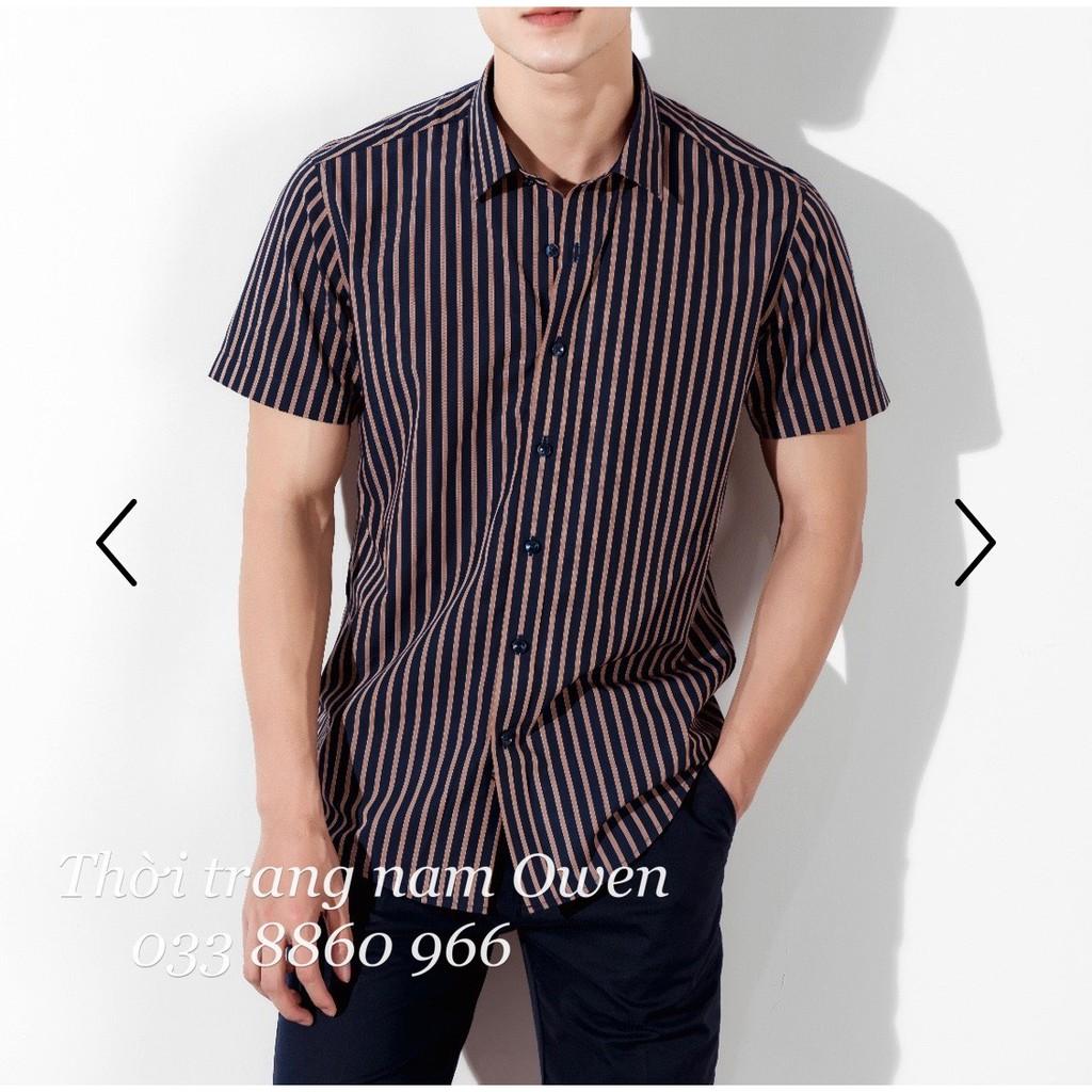 OWEN - Áo sơ mi ngắn tay Owen Slimfit vải sợi tre kẻ sọc 22685