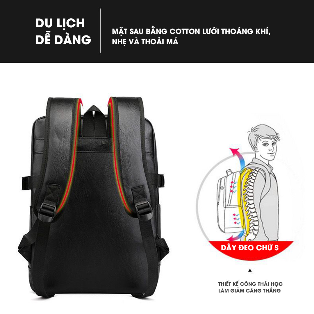 Balo Đi Học Da Chống Nước Cao Cấp Thời Trang Rẻ Đẹp Nhẹ Da Đen Đựng Laptop Đi Chơi Du Lịch Nam Nữ-DRU BL015-hàng chính hãng