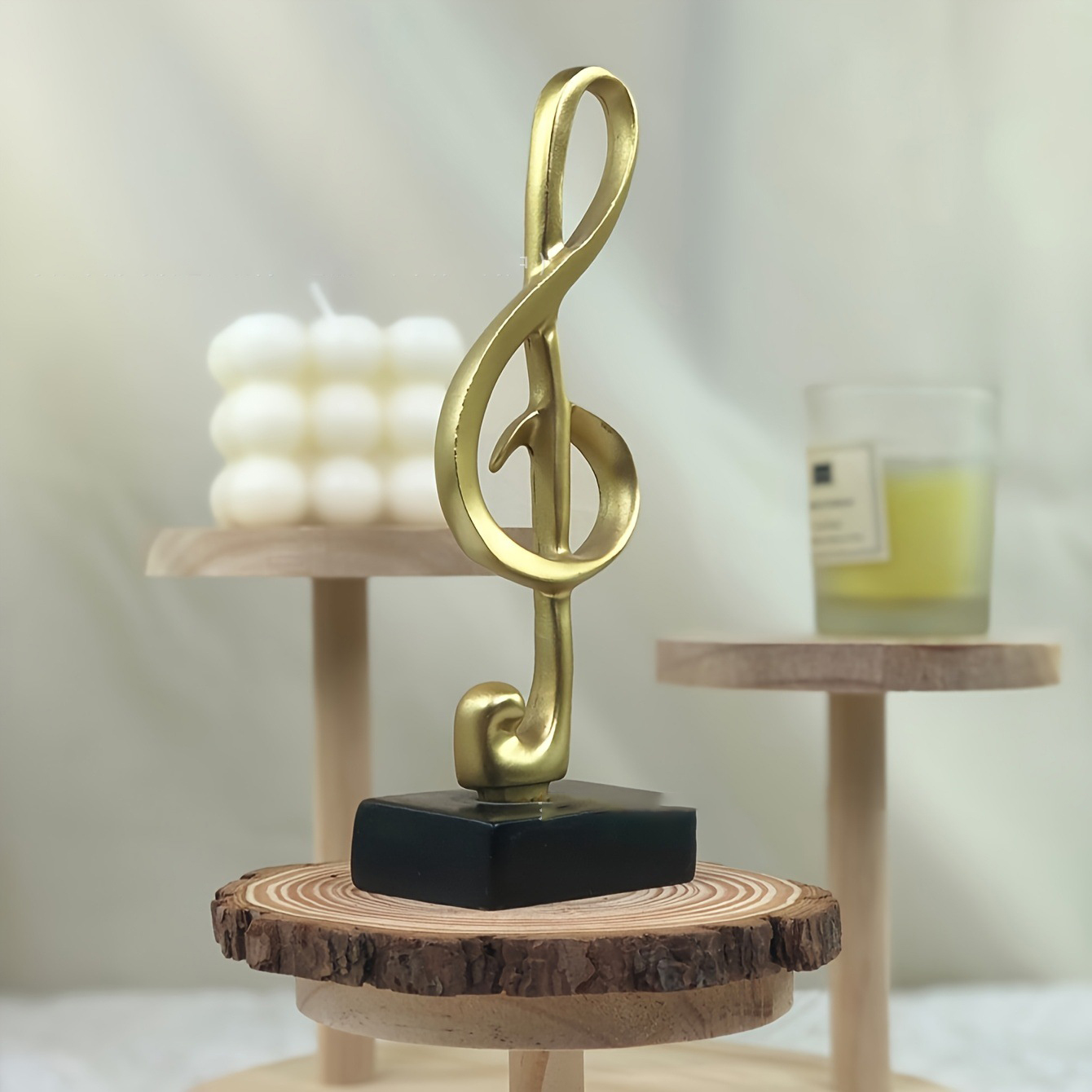 Mô hình 3 nốt nhạc, khoá sol mạ đồng bàn làm việc decor trang trí nhà cửa - Hàng chính hãng