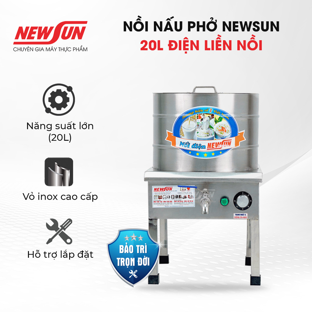 Nồi Nấu Phở Điện Liền Nồi NEWSUN, Inox 304 - Hàng Chính Hãng