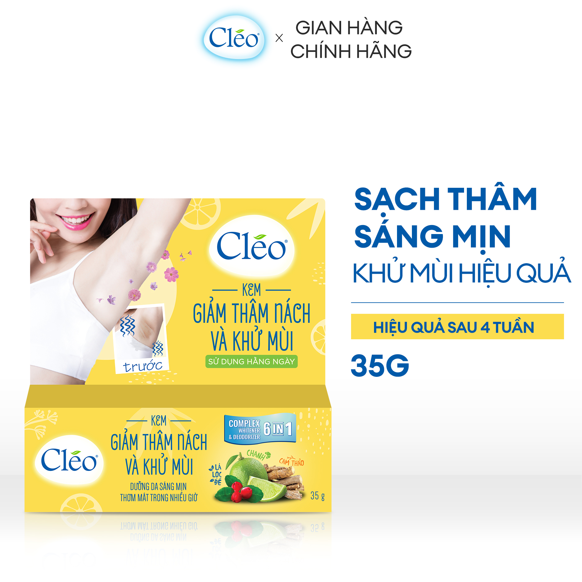 Kem Giảm Thâm Nách Và Khử Mùi Cléo 35G 6In1 Chiết Xuất Thiên Nhiên