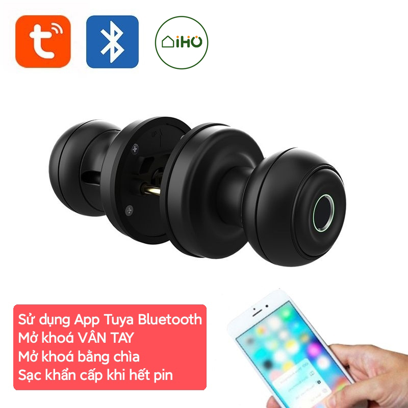 Khoá cửa vân tay Knob thông minh sử dụng app Tuya Bluetooth/Khoá cửa phòng thông minh TẶNG KÈM PIN