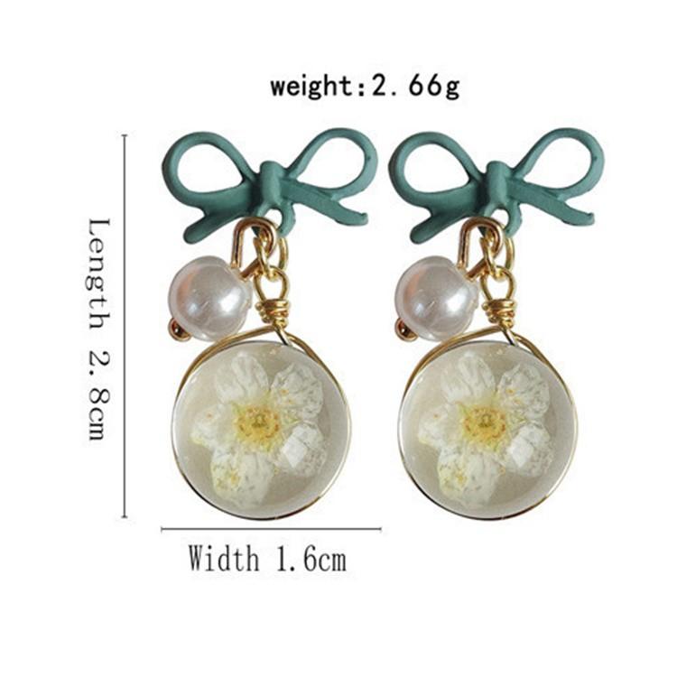 Bông tai nơ hoa khô handmade/ resin epoxy trong suốt nhiều màu sắc