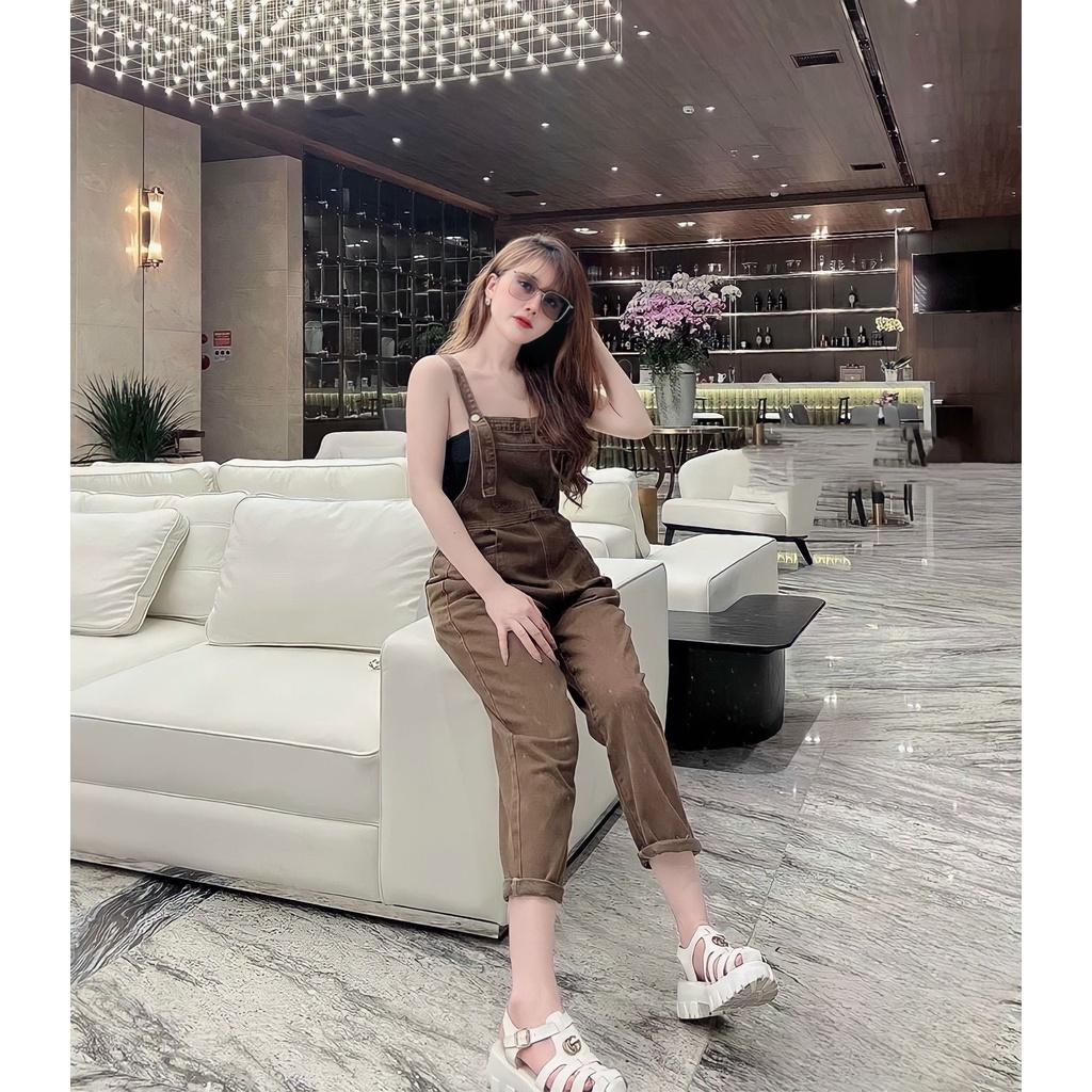 Quần Yếm Jeans Nữ Trơn Phối Túi Trước 2 Dây Dáng Rộng Fullsize 3 Màu Siêu Xinh