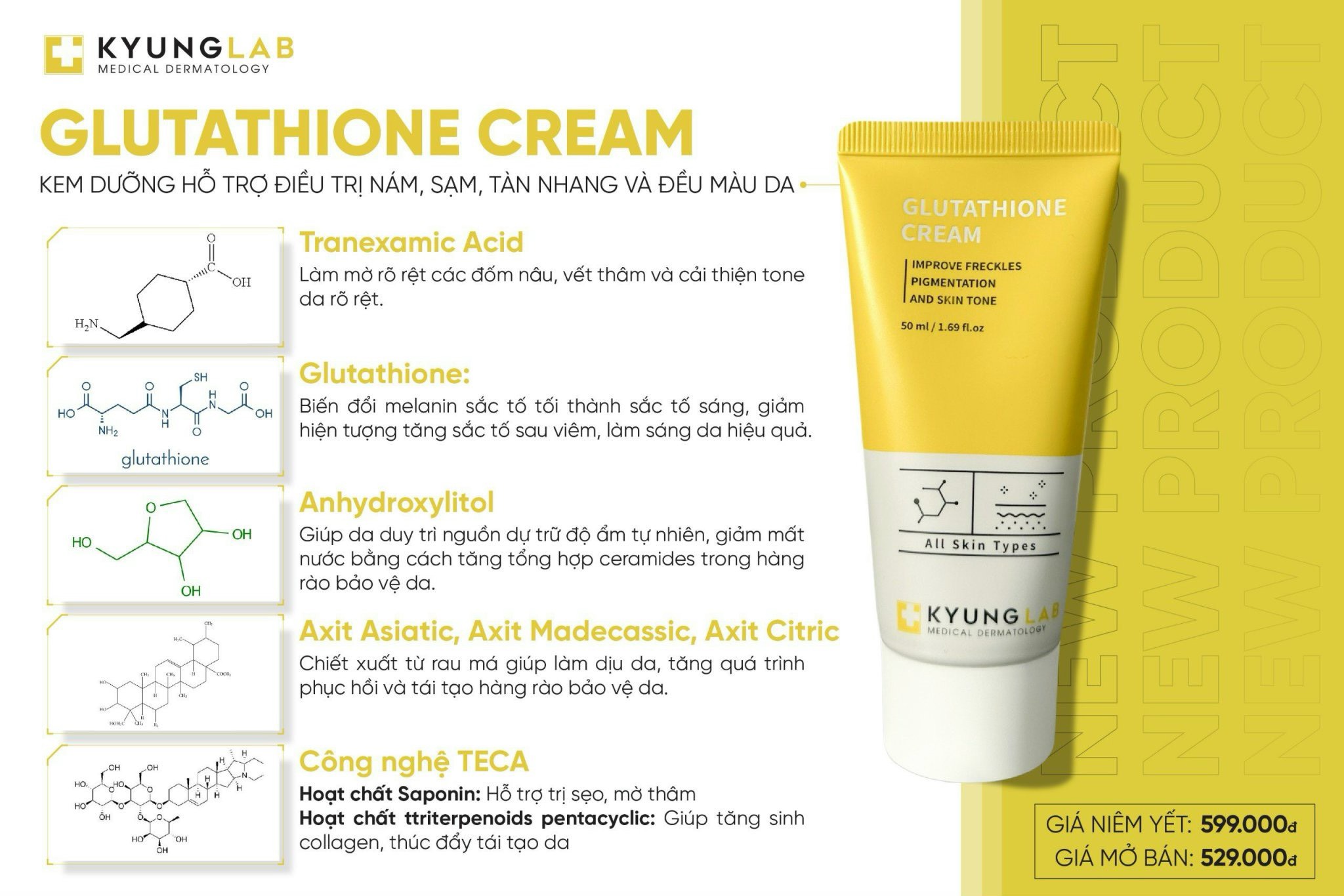 Kem nám dưỡng trắng mờ thâm KyungLab Glutathione Cream( C/50ML)