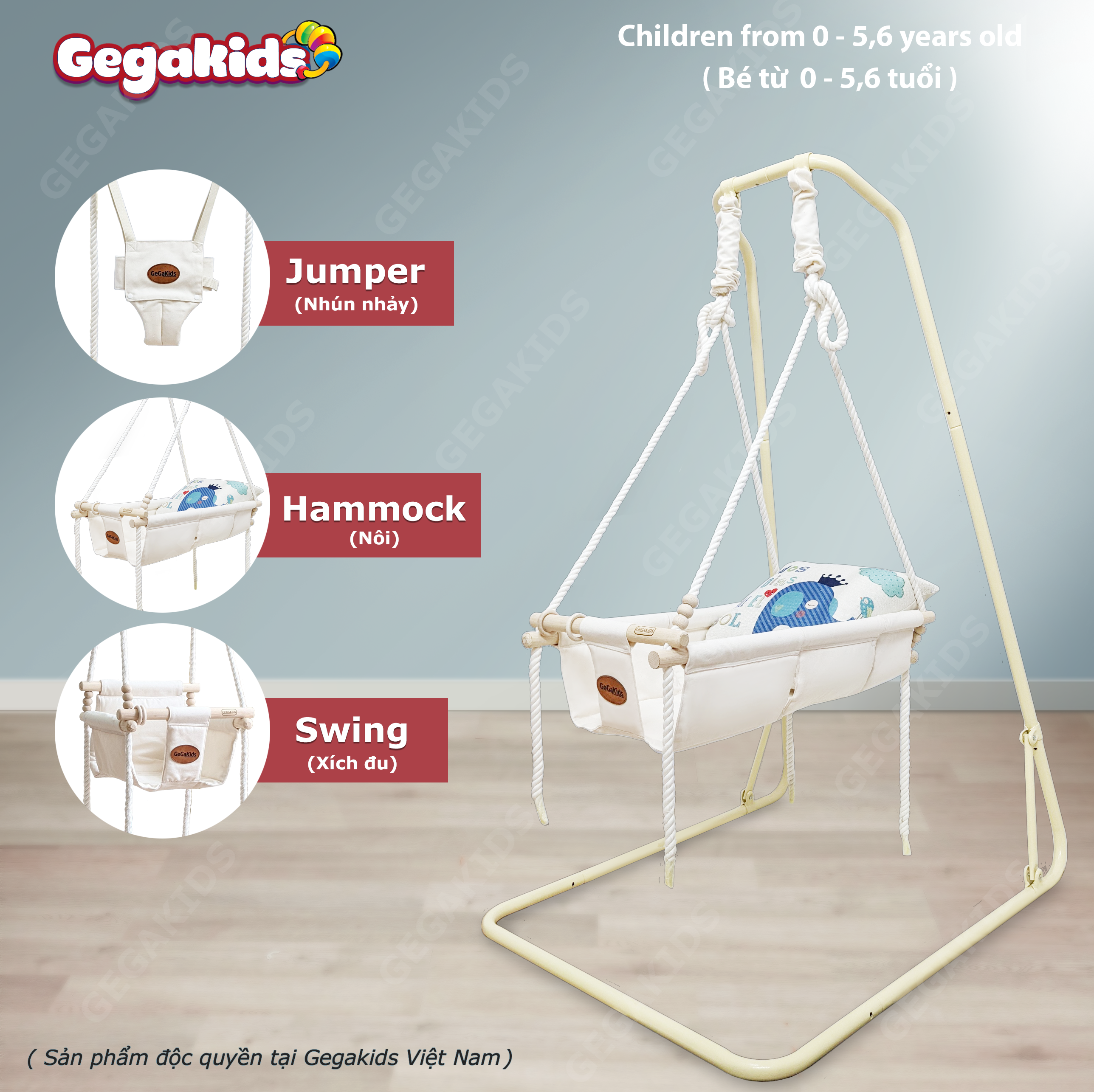 XÍCH ĐU NHÚN NHẢY GEGAKIDS CAO CẤP KIỂU DÁNG CHÂU ÂU ( 3 in 1 ) COMBO 3 chức năng NÔI - NHÚN NHẢY - XÍCH ĐU trong 1 sản phẩm - GGK-L-CC