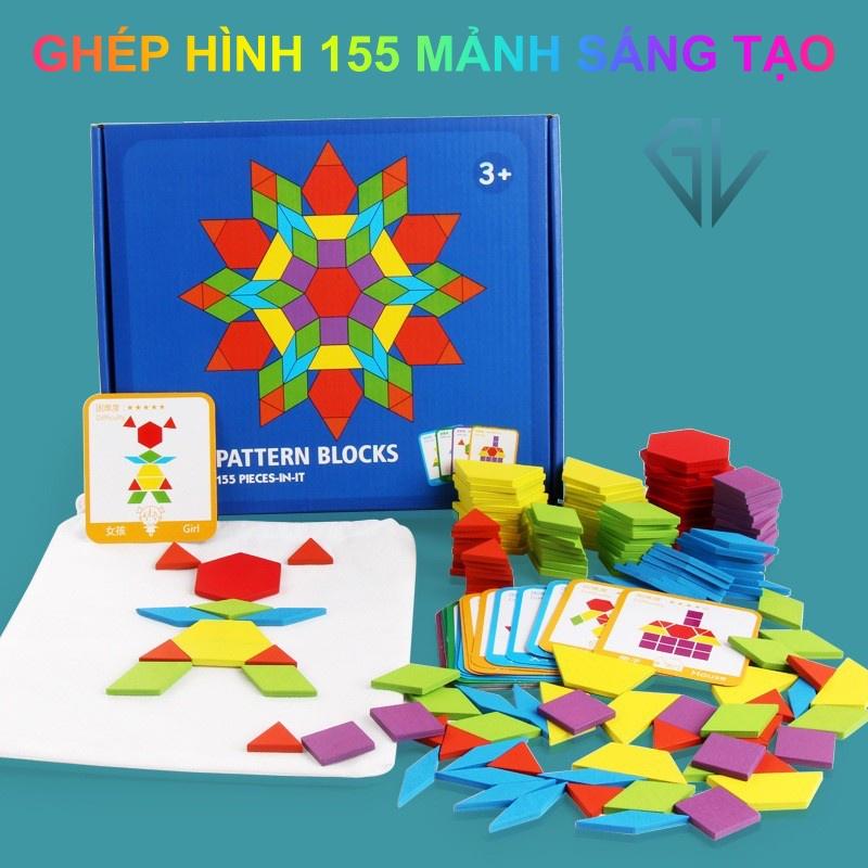 Ghép hình Pattern Block Montessori 155 chi tiết cho bé sáng tạo - Đồ chơi ghép hình Tangram