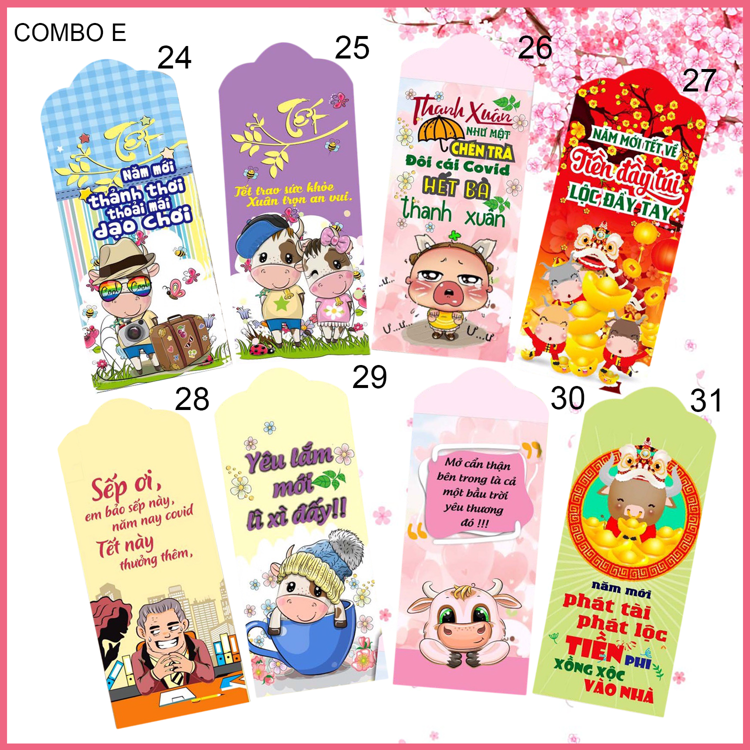 GIFT - Xấp 10 Bao Lì Xì - Chúc Năm Mới Tết Tân Sửu 2021 Trọn Vẹn Yêu Thương, Phát Tài Phát Lộc, Sức Khỏe Dồi Dào, Vạn Sự Bình An (Mẫu ngẫu nhiên)