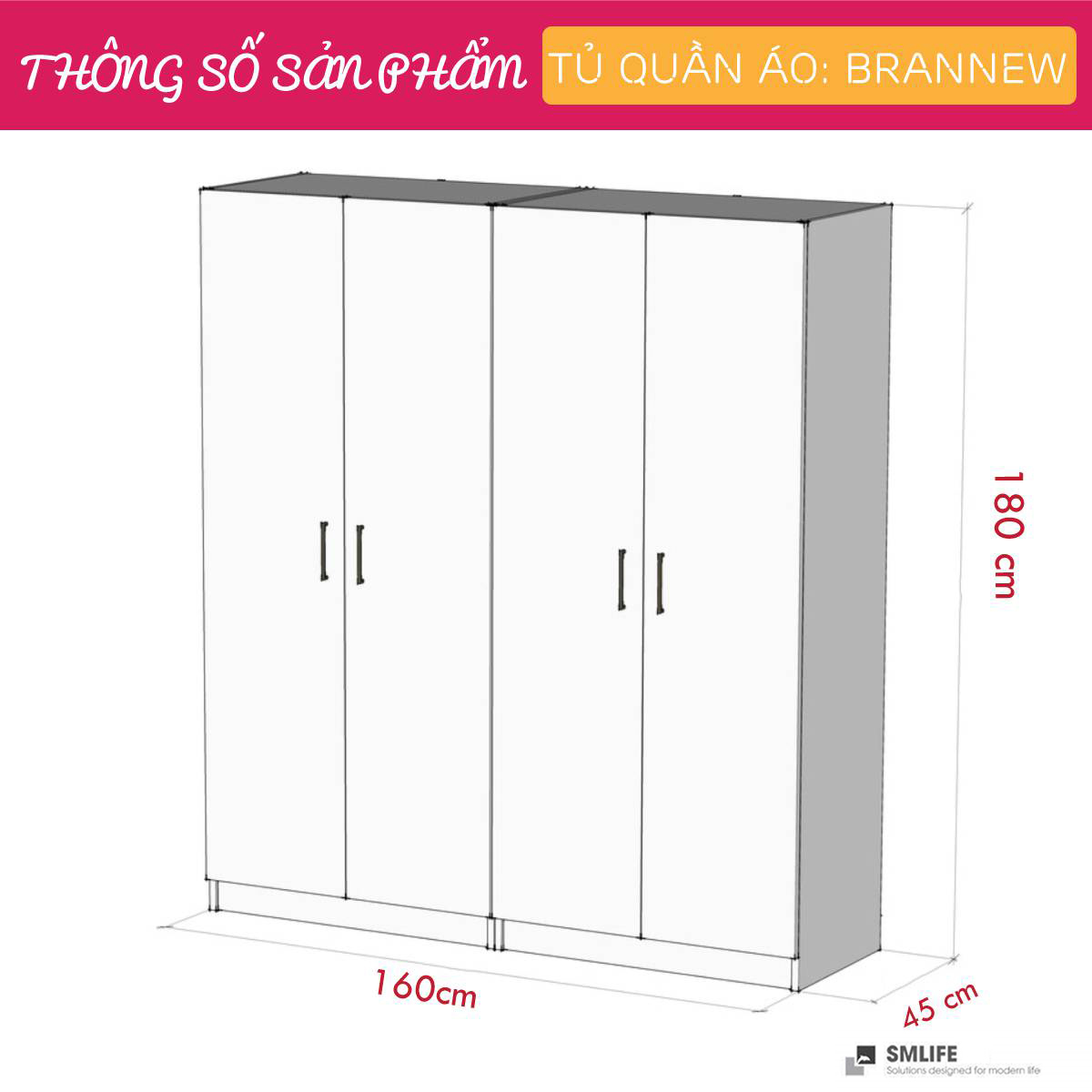 Tủ quần áo gỗ hiện đại SMLIFE Brannew | Gỗ MDF dày 17mm chống ẩm | D160xR45xC180cm