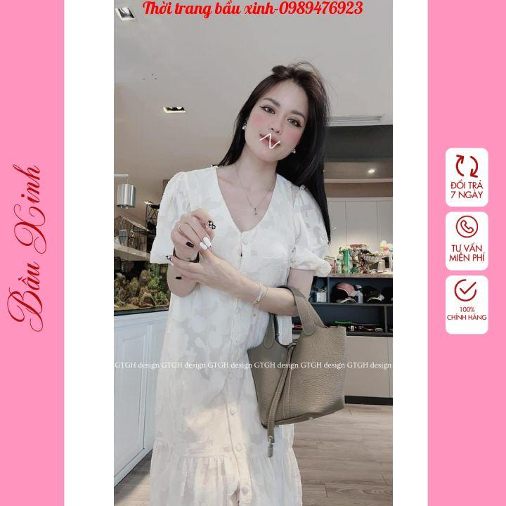 Váy bầu xinh dáng dài-Đầm bầu dáng suông thiết kế nữ tính ,mềm mát mùa hè