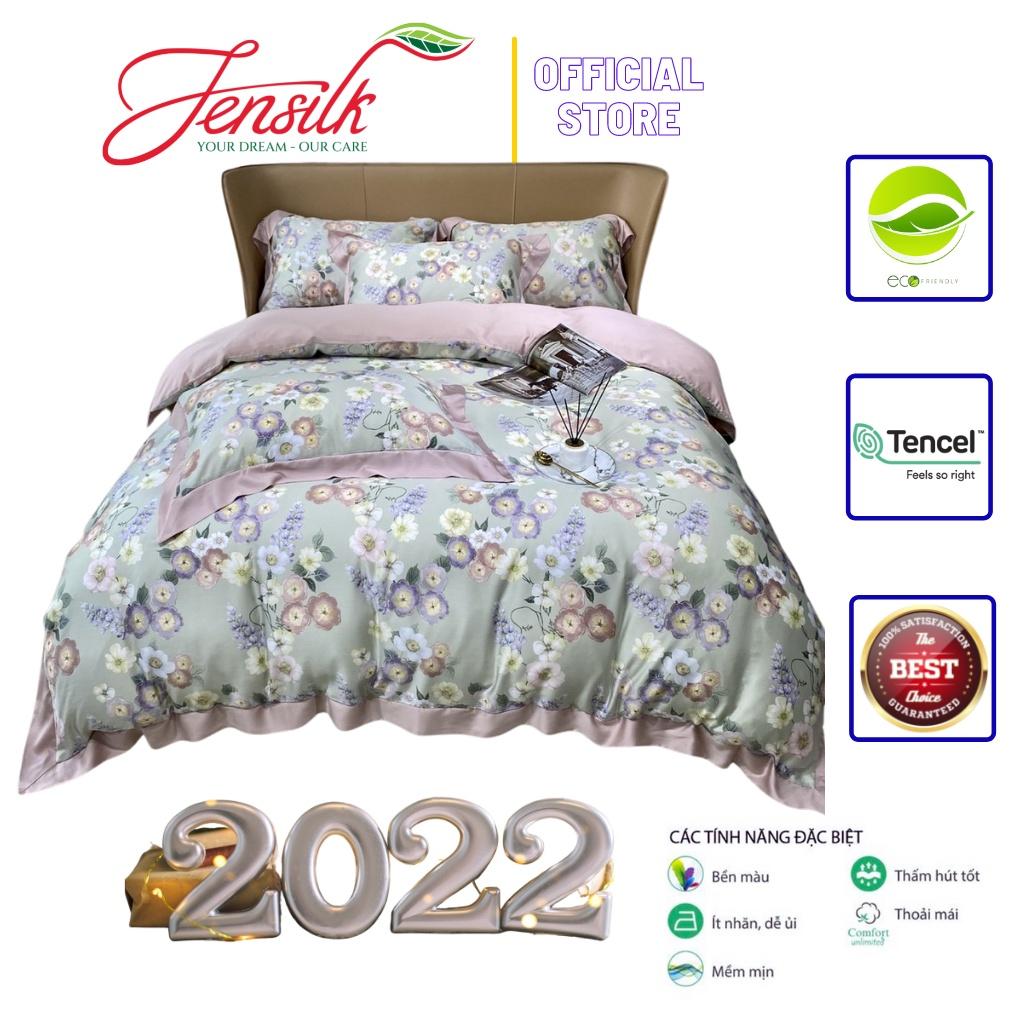 Bộ chăn ga gối Mẫu thiết kế mới 2022 lụa Tencel 100S họa tiết Hoa lá cách điệu ,mềm mịn,sang trọng- LUX42