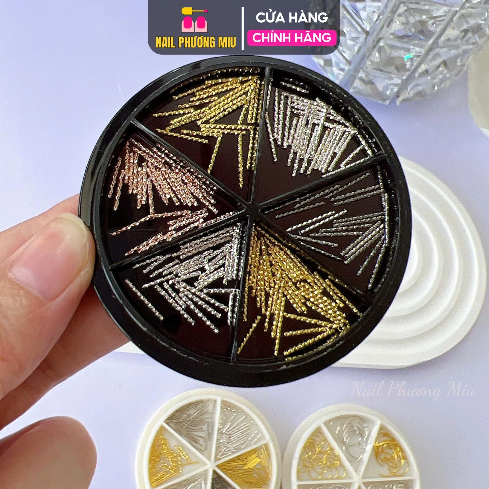 Set Charm Thẳng Cong Kim Loại Làm Nail Khay Nhựa Tròn 6 Ngăn Mix Màu Cao Cấp Trang Trí Móng Vàng, Bạc Và Đồng-nail Phương Miu Nữ Women
