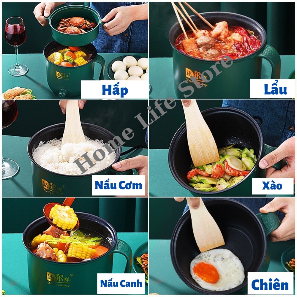 Nồi Lẩu Mini 2 Nấc Nhiệt Kèm Giá Hấp Lõi Đá Xào Nấu Tiện Lợi Chống Dính Ca Mì Siêu Tốc Nấu Được Mọi Thứ