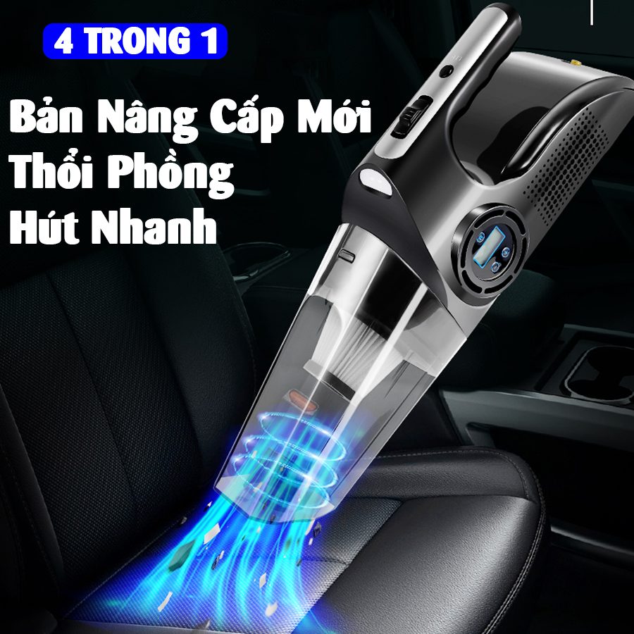Máy bơm lốp ô tô xe hơi kèm hút bụi cầm tay dùng pin sạc thông minh CAR VIET NAM